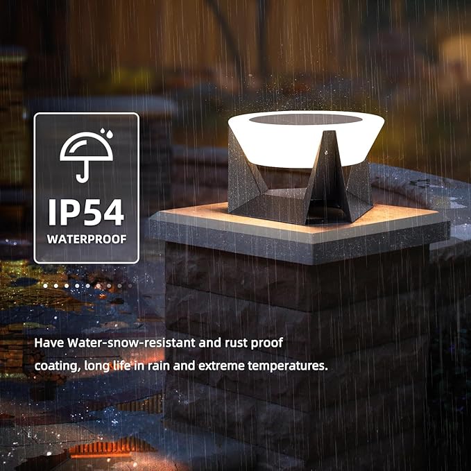 Solar Post Lights, 11" Modern Pillar Light Outdoor Column Gate Posts Cap Lamp Outside Waterproof Solar Lantern 3000K LED Landing Lighting Fixture for Patio Driveway Garden Decoration