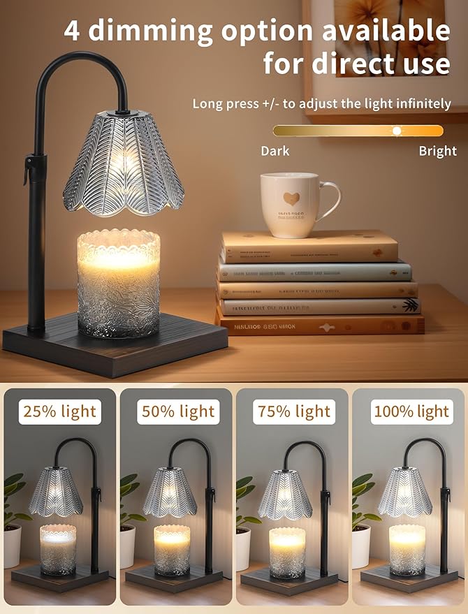 Candle Warmer Lamp with Timer & Dimmer, 2 Bulbs, Height Adjustable, Fit All Size Jar Scented Candles, Safe Aromatherapy Light for Sleep, Work, Yoga, Bedroom, Office, Gift (Smoky Gray)