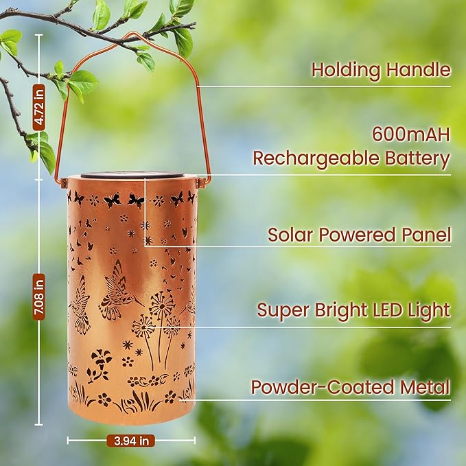 FLAGWIX Christmas Hummingbird Solar Lanterns Outdoor Waterproof, Garden Decor for Outside, Gifts for Women Men, Birthday Gifts for Mom Grandma, Decorative Lanterns for Garden Yard Patio Balcony Porch