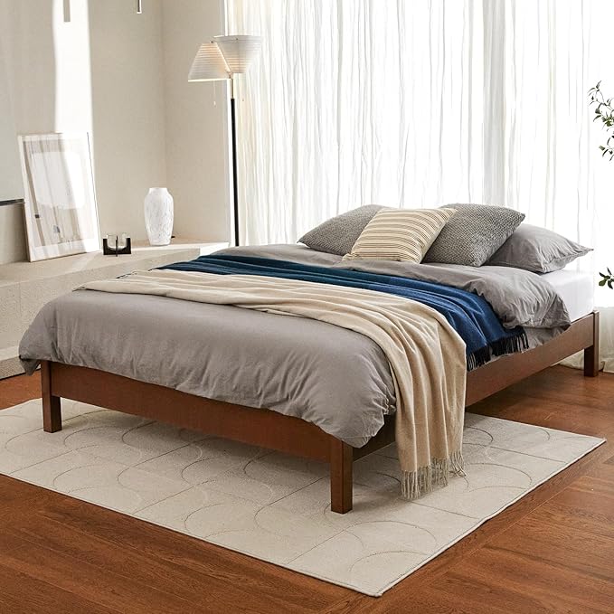 LIFEMENT Twin Signature Wood Platform Bed Frame Cherry, Noise-Free, Under Bed Storage, No Box Spring Needed, Easy Assembly