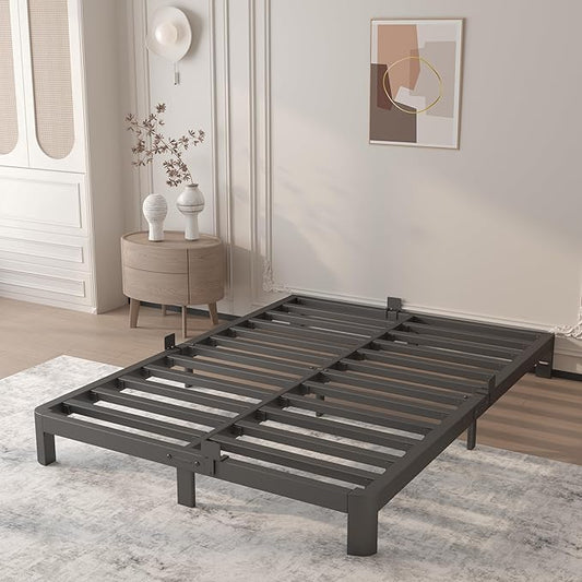 6 Inch King Bed Frame with Metal Gaskets, No Box Spring Needed, Heavy Duty Steel Support 3500 LBS, DIY Headboard, Easy Assembly, Anti-Slip Mattress Stopper, Round Corner Leg, Black