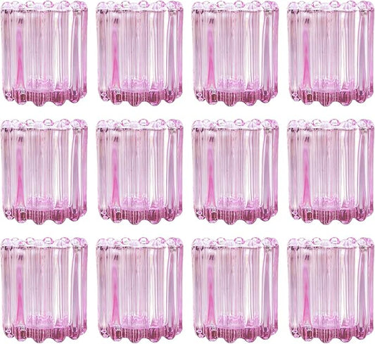 GOLDEAL 12Pcs Pink Glass Votive Candle Holders Tealight Holders Decorative, Tea Candle Holders Bulk,Candlestick for Wedding, Party,Dinner, Home Table Decor.