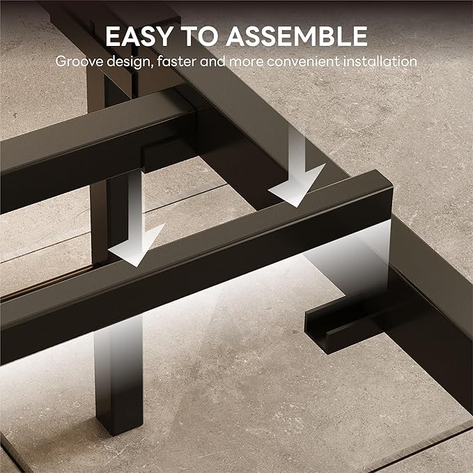 LIKIMIO King Bed Frame with Headboard, Dark Wood Camas King with Strong Supports, Sturdy, Noise-Free, No Box Spring Needed, Dark Walnut