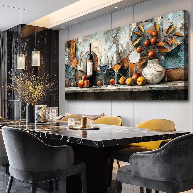XIGUANGART Canvas Wall Decor For Kitchen Wall Art For Dining Room Decorations Wine Glass Painting Still Life Vintage Abstract Picture Artwork Pub Living Room Wall Mural Posters Home Decor 20"x40"