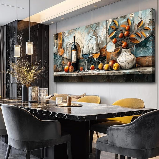 XIGUANGART Canvas Wall Decor For Kitchen Wall Art For Dining Room Decorations Wine Glass Painting Still Life Vintage Abstract Picture Artwork Pub Living Room Wall Mural Posters Home Decor 20"x40"