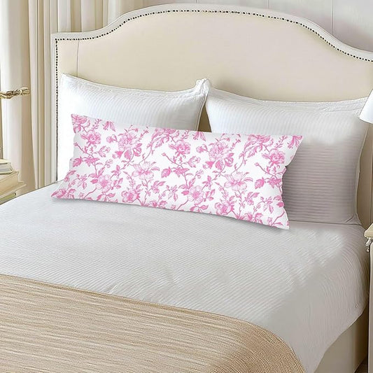 Pink and White Porcelain Floral Throw Pillow Cover 14x36 Accent Lumbar Pillow Case for Bed,Chinoiserie Decorative Vintage Flowers Pillowcase with Zipper Couch Pillows Cover for Bedroom,Living Room