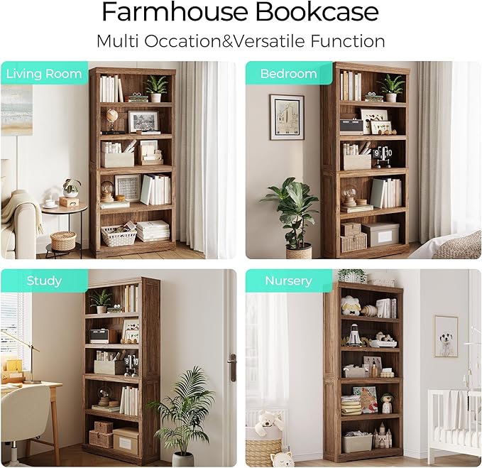 LINSY HOME 5-Shelf Bookcase, Bookshelves Floor Standing Display Storage Shelves 68 in Tall Bookcase Home Decor Furniture for Home Office, Living Room, Bed Room - Dark Brown