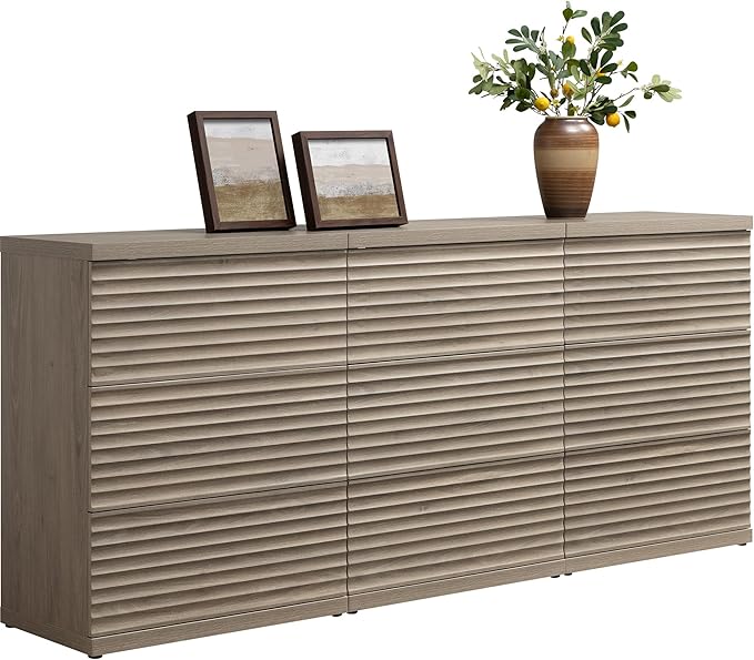 SICOTAS Sideboard Buffet Liquor Cabinet with Storage, Modern Fluted Credenza Coffee Bar Storage Cabinet with Larger Drawers, Mid Century Media Console Table for Living Room Kitchen Hallway (3 Pieces)