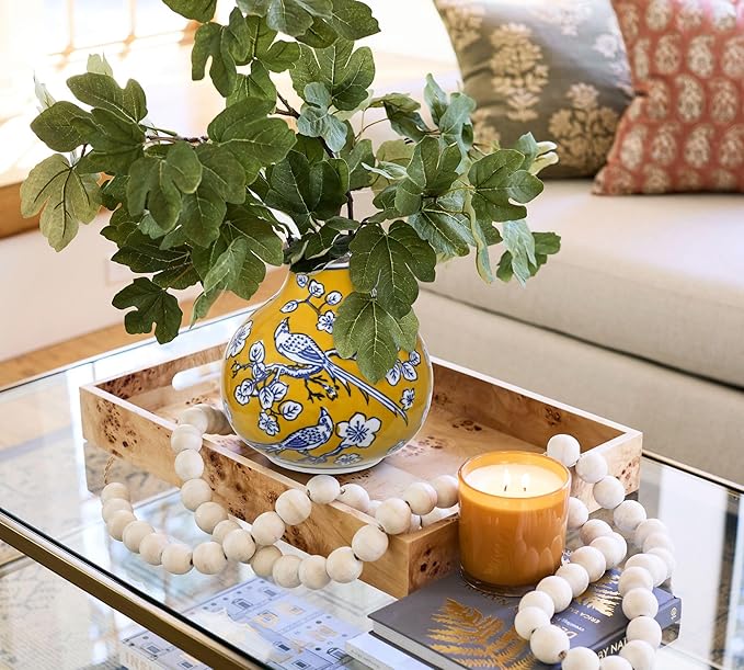 Hollyone Blue and White Vase Porcelain Vases Yellow Small Chinoiserie Decor Yellow Vase Classic Ceramic Gifts Chinese Flower Vases for Bedroom Living Room Console Table Accent Shelf Tabletop Decor