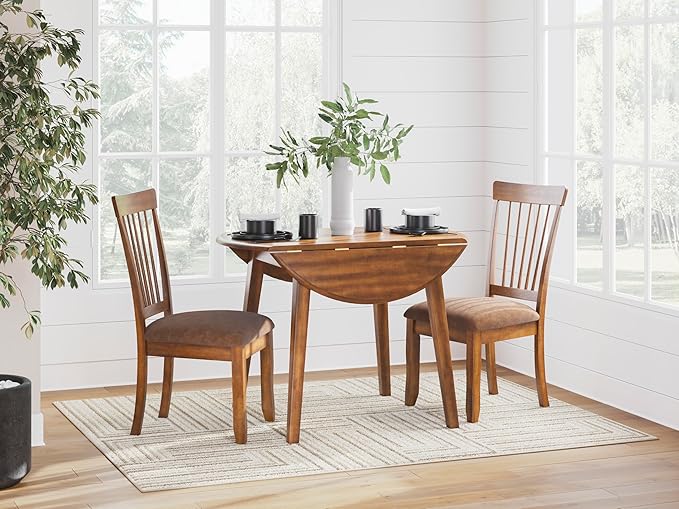 Signature Design by Ashley Berringer Dining Room Round Drop Leaf Table, Rustic Design, Seats 4, Hinged Extension Leaves, Small Space Solution, 42" W x 42" D x 30.63" H, Rustic Brown