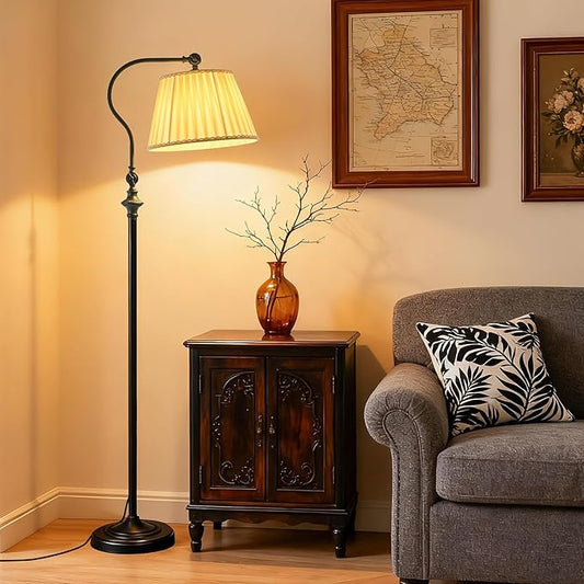 Floor Lamp with Fabric Shade,12W Smart Remote and Bluetooth Dimmable, Standing Lamps for Living Room Corner Bedroom Bedside Farmhouse Office,Modern Rustic Vintage Tall Reading Light