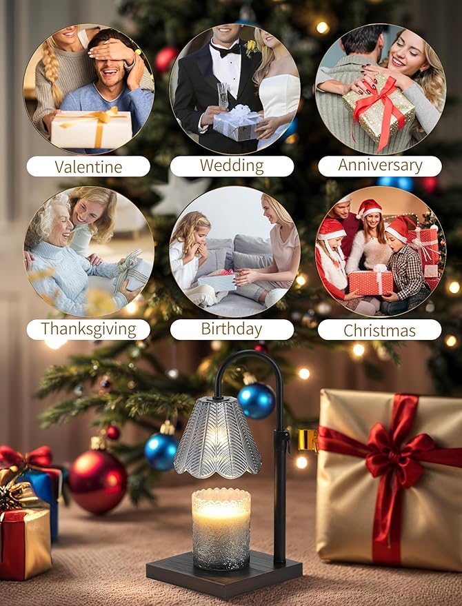 Candle Warmer Lamp with Timer & Dimmer, 2 Bulbs, Height Adjustable, Fit All Size Jar Scented Candles, Safe Aromatherapy Light for Sleep, Work, Yoga, Bedroom, Office, Gift (Smoky Gray)