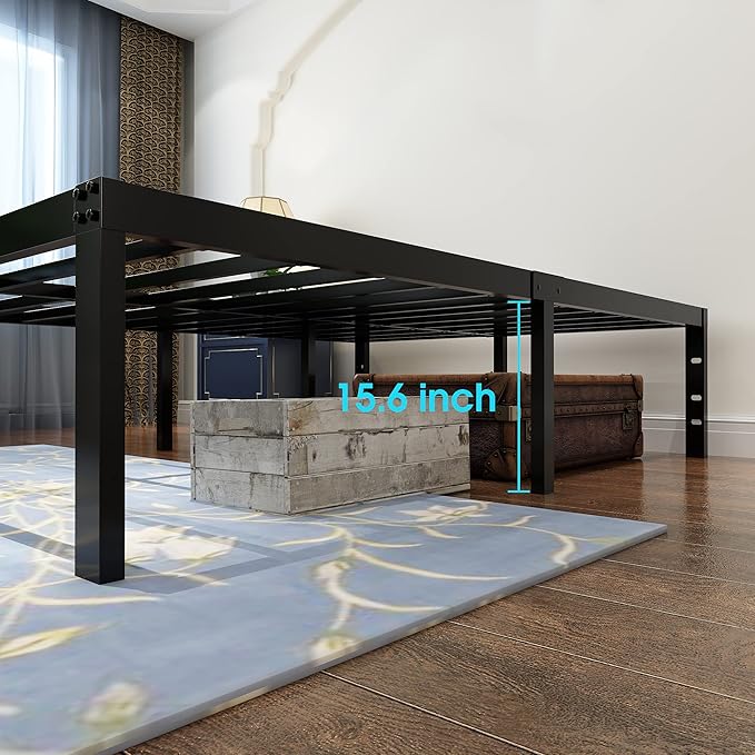 45MinST 3600lbs Heavy Duty Reinforced Platform, 18 Inch Tall Mattress Foundation, Steel Slats Support Bed Frame with Underbed Storage, Easy Assembly and Non Squeak, Cal King