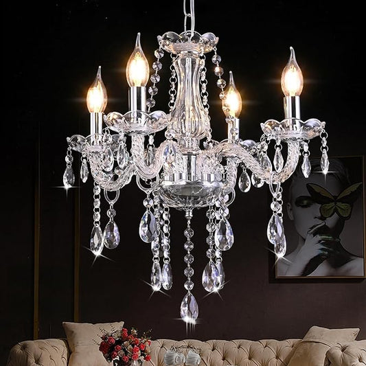 YYSHCHEN Luxury Clear Small Crystal Chandelier,Antique Small Chandelier,Mini Glass Chandelier for Bedroom,Dining Room,Living Room,Kitchen Island