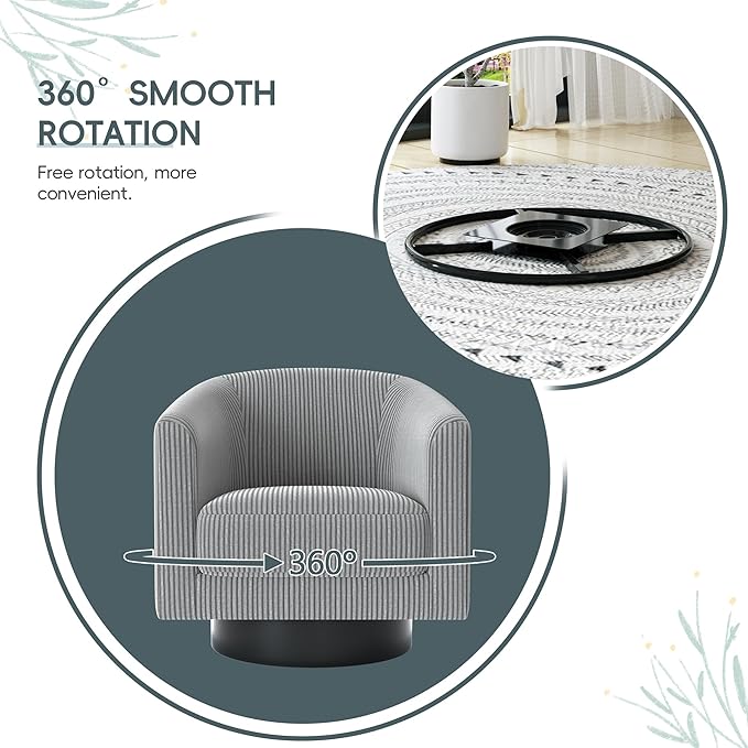 Swivel Accent Chairs Set of 2, 360° Bucket Chair, Modern Upholstered Barrel Armchair, Comfy Corduroy Single Sofa for Living Room Bedroom, Grey