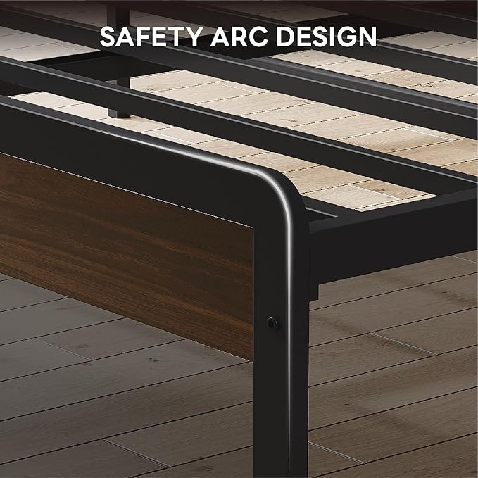 LIKIMIO King Bed Frame with Headboard, Dark Wood Camas King with Strong Supports, Sturdy, Noise-Free, No Box Spring Needed, Dark Walnut