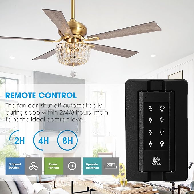 52 Inch Gold Ceiling Fans with Lights and Remote, Modern Crystal Chandelier Ceiling Fan for Bedroom Living Room, Brass Ceiling Fan Light Kit, 3 Speeds, Reversible 5 Blades, Ventilador de Techo con Luz