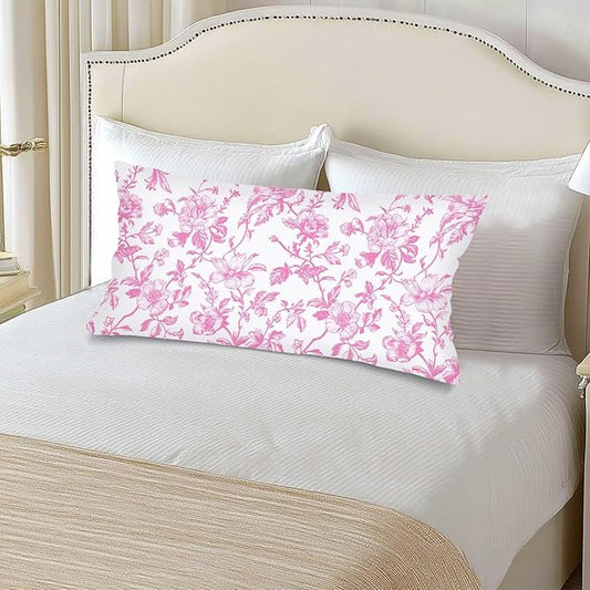 Pink and White Porcelain Floral Lumbar Pillow Case Vintage Flowers Pillowcase King Size Pillow Covers with Zipper,Chinoiserie Decorative Accent Throw Pillows Cover Cushion Case for Bedroom,20"x40"