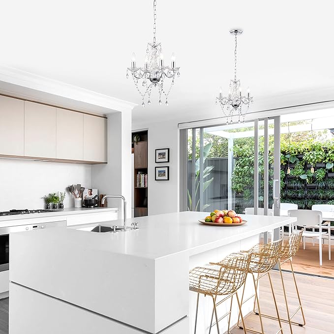 LaLuLa Chrome Chandelier Modern Mini Acrylic Crystal Chandelier Lighting 4 Light Candle Style Chandeliers for Dining Room