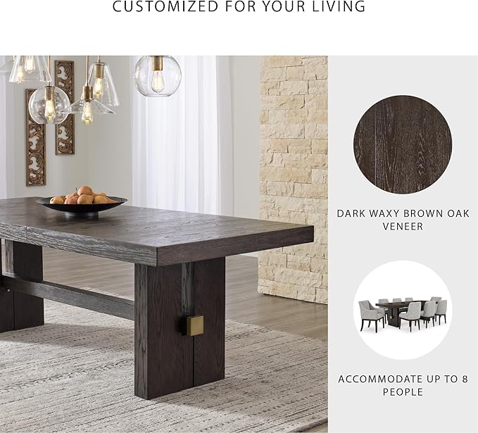 Signature Design by Ashley Burkhaus Rectangle Dining Room Extension Table, Removable Center Leaf, Seats up to 8, Wood, 40" W x 90" D x 30.25" H, Dark Brown