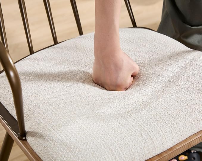 HNY Mid Century Modern Dining Chairs Set of 2, Beige Linen Upholstered Dining Room Chairs with Arms & Metal Legs Farmhouse Spindle Back Kitchen Chairs, Industrial Accent Side Armchairs for Living Room