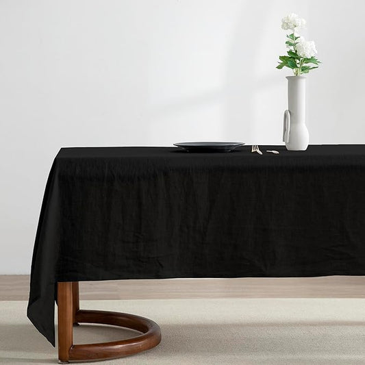 EVERLY 100% Pure Linen Rectangle Tablecloths 60x120Inches for Dining,Buffet Parties,Picnic,Events,Weddings and Restaurants,Decorative Halloween,Thanksgiving Machine Washable Tablecloths-Black