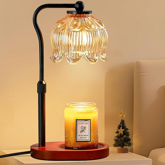 CASTLELIFE Candle Warmer Lamp with Timer & Stepless Dimming, Height Adjustable Electric Wax Warmer for Jar Candles, Flower Wax Melter with Wood Base, Gifts for Women Home Decor, Walnut Wood