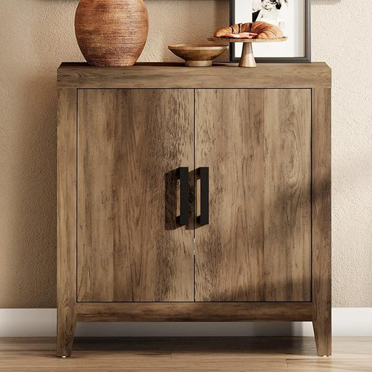 WAMPAT Farmhouse TV Stand with Storage Cabinet for TVs up to 50 Inch, Rustic Entertainment Center with Doors & Shelves, Media Console Table for Living Room, Bedroom, or Office, Brown