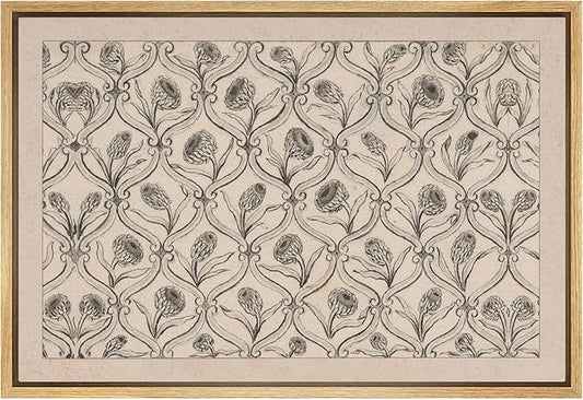 SIGNFORD Framed Canvas Print Wall Art Set Antique Botanical Motif Drawing Elegant Repeating Floral Illustrations Modern Art Country Landscape for Living Room, Bedroom, Office - 24"x36" Natural