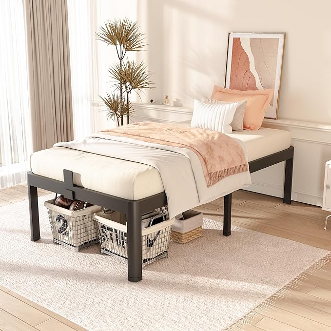 FUIOBYVV Twin XL Bed Frames with Round Corner Edge Legs 18 inch High 3500 lbs Heavy Duty Metal Platform Bed Frame Twin Size No Box Spring Needed/Non-Slip/Steel Slat Support/Noise Free