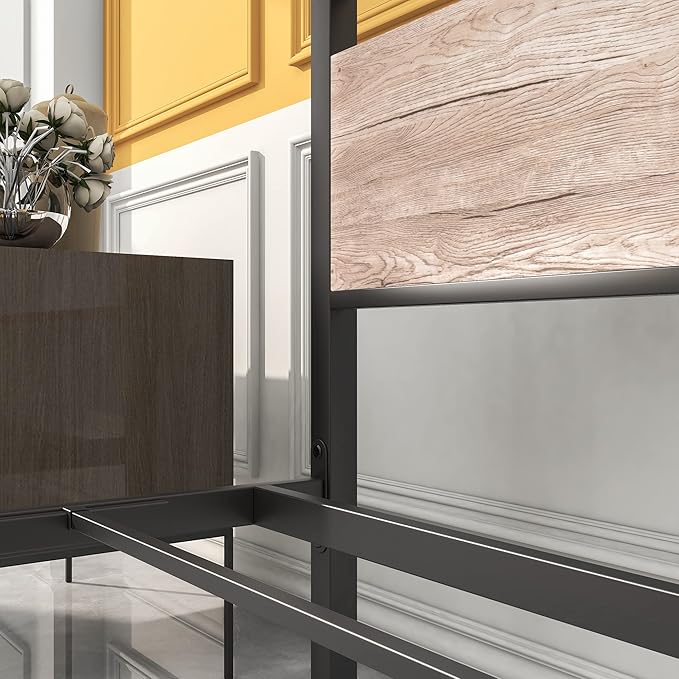 BOFENG Queen Bed Frames with Wood Headboard,Heavy Duty Platform Bed Frame No Box Spring Needed,Farmhouse Bed Steel Slat Mattress Foundation Sturdy Square Pipe Design Home Furniture