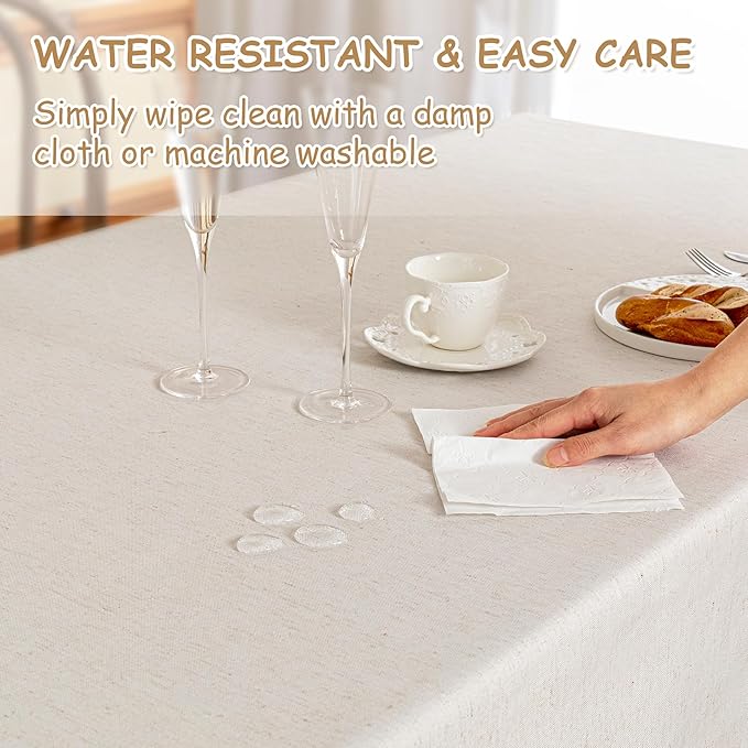 MYSKY HOME Table Cloth 60x120 in Rectangle Table, Heavy Duty Cotton Tassel Linen Look Waterproof Tablecloths Farmhouse Tablecloth Wrinkle Free Table Cover with Tassels for Kitchen Dining, Party