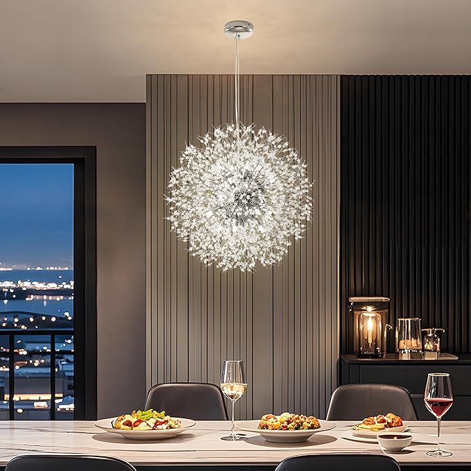 Modern Firework Chrome Crystal Chandeliers, Sputnik Dandelion Chandelier Light Fixture Pendant Lighting for Living Room, Dining Room, Restaurant, Bedroom, Kitchen- 16 Lights