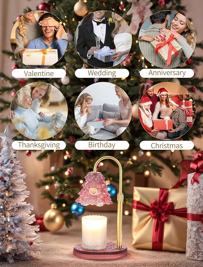 Candle Warmer Lamp with Timer & Dimmer, Crown Glass Lamp Candle Warmer for Jar Candles, 2 Bulbs, Height Adjustable Electric Wax Warmer for Elegant Home Decor (Blush Pine)