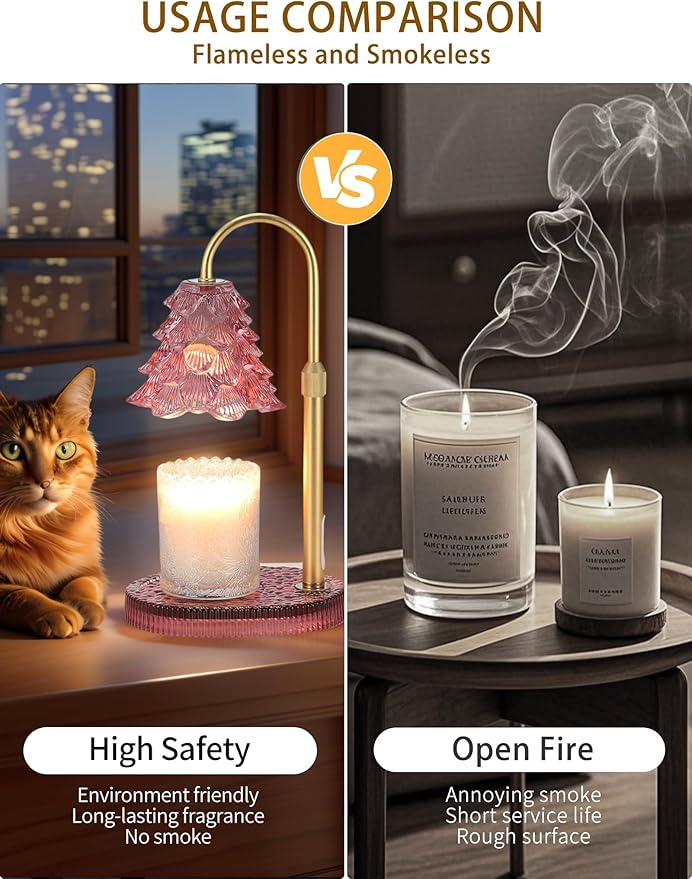 Candle Warmer Lamp with Timer & Dimmer, Crown Glass Lamp Candle Warmer for Jar Candles, 2 Bulbs, Height Adjustable Electric Wax Warmer for Elegant Home Decor (Blush Pine)