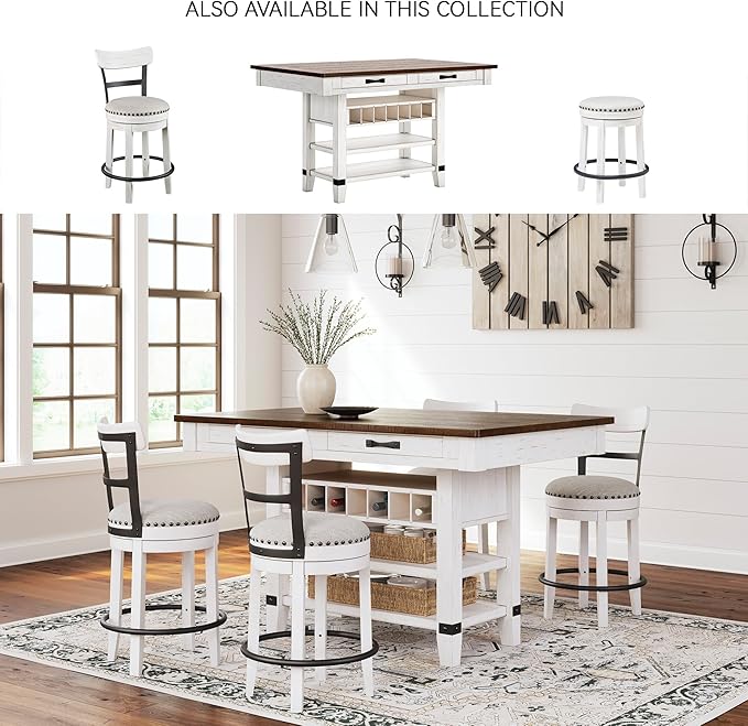 Signature Design by Ashley Valebeck Rectangular Dining Room Table, 4 Drawers, 2 Open Shelves, Wine Rack, Wood, 60" W x 40" D x 36.13" H, White & Brown