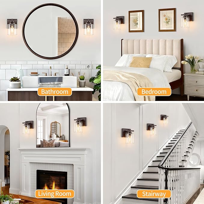 1 Light Modern Bathroom Light Fixtures Over Mirror, Bronze Finish Vanity Lights for Bathroom Wall Sconces with Clear Glass Shades, E26 Socket (Bulbs Not Included)