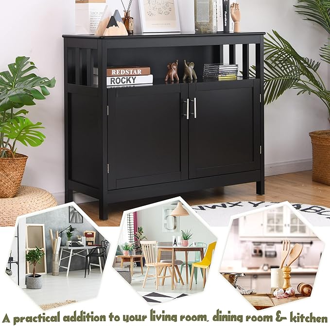 LOKO Buffet Cabinet with Storage, Bar Cabinet with Five-Position Adjustable Shelf, Wine Cabinet Sideboard Console Table, 40 x 16 x 34 inches