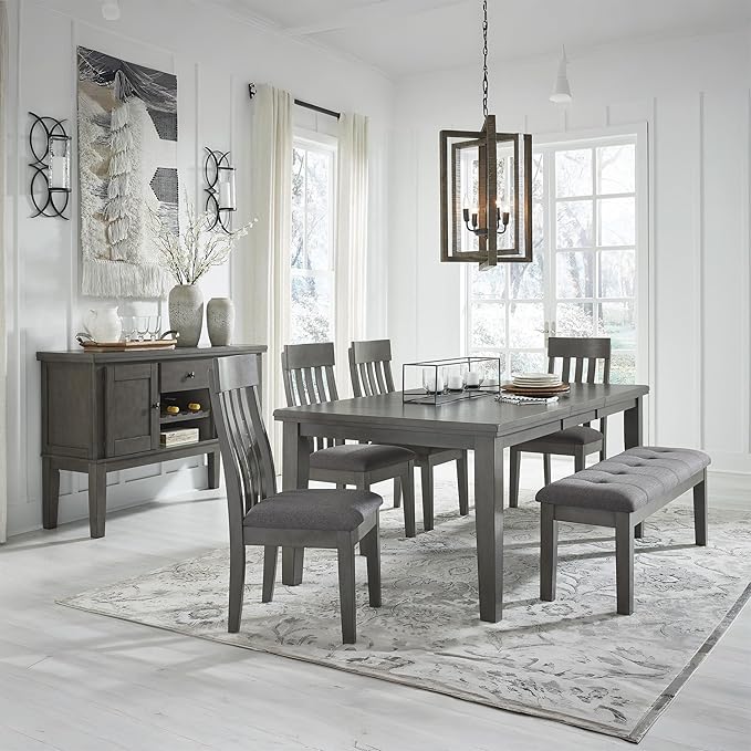 Signature Design by Ashley Hallanden Modern Farmhouse Rectangular Dining Room Butterfly Extension Table with Self-Storing Leaf, Seats Up to 6, Wood, Dark Gray