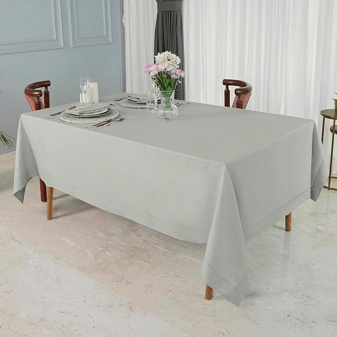 D'Moksha Homes Silver Grey Linen Tablecloth 60 x 120 Inch - 100% Pure Linen Hemstitch Tablecloth for Rectangle Tables - Classic Hemstitch, Machine Washable Table Cloth for Christmas