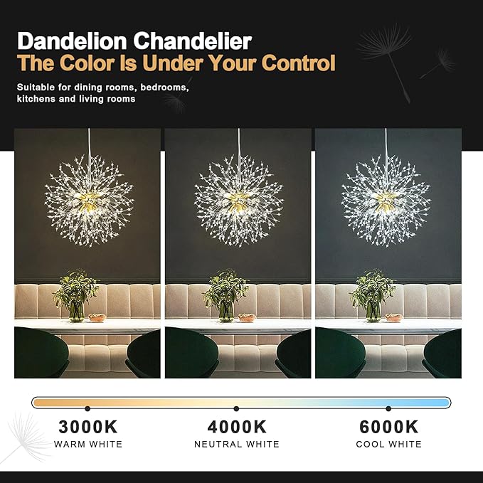 Modern Firework Gold 8 Lights Crystal Chandeliers, Sputnik Dandelion Chandelier Light Fixture Pendant Lighting for Bedroom, Foyer, Hallway, Entryway, Kitchen, Dining Room