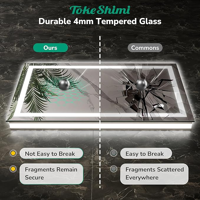 TokeShimi LED Bathroom Mirror 48 x 24 Lighted Bathroom Vanity Mirror with Lights,Brighter Frontlit and Backlit Light up Anti Fog Mirror