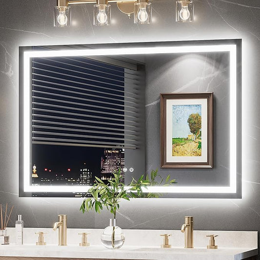 TokeShimi 48x32 Lighted Mirrors for Bathroom Wall,Front Lit + Backlit LED Bathroom Vanity Mirror with Lights,Anti-Fog,Stepless Dimmale 3 Colors,Memory,Tempered Glass,Waterproof,UL Listed