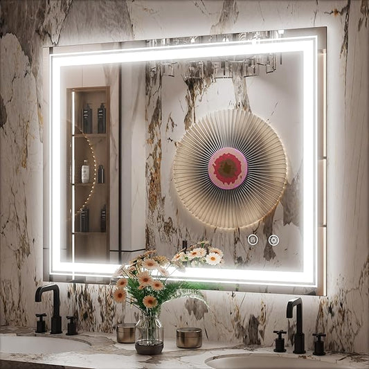 40 x 32 Inch LED Mirror for Bathroom, Wall Mounted Lighted Bathroom Vanity Mirrors, Stepless Dimmable, Memory Funtion, Anti-Fog, 6000K, Shatter-Proof, Horizontal or Vertical