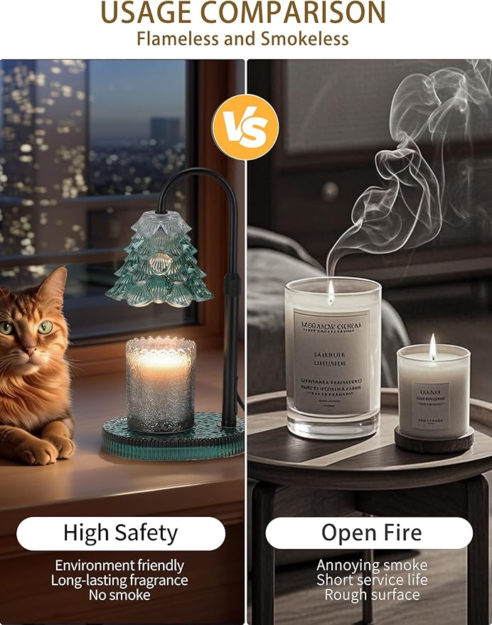 Candle Warmer Lamp with Timer & Dimmer, Crown Glass Lamp Candle Warmer for Jar Candles, 2 Bulbs, Height Adjustable Electric Wax Warmer for Elegant Home Decor (Emerald Pine)