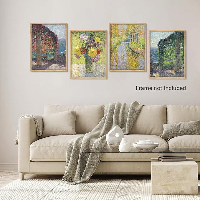 SIGNWIN Adhesive Canvas Poster Watercolor Pastel Antique Flower Bouquet Forest Landscapes Nature Wilderness Illustrations Modern Art Decorative Zen Relax/Calm Multicolor for Bedroom - 11"x14"x4