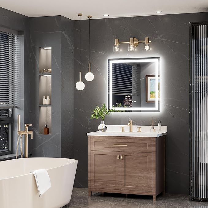 TokeShimi 30 x 30 LED Bathroom Mirror, Lighted Bathroom Vanity Mirror with Lights,Brighter Frontlit and Backlit Light up Anti Fog Mirror