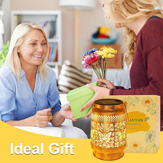 Solar Lanterns Outdoor Butterfly Garden Decor, Christmas Gifts for Women Mom Grandma, Waterproof Metal Hanging Solar Lights LED Decoration with Shepherd Hook Outside for Yard Patio Lawn Porch