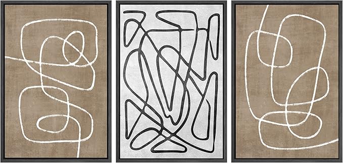 SIGNWIN Framed Canvas Print Wall Art Set Geometric Mid-Century Sketches Graffiti & Street Art Abstract Illustrations Modern Art Decorative Nordic for Living Room, Bedroom, Office - 24"x36"x3 Black