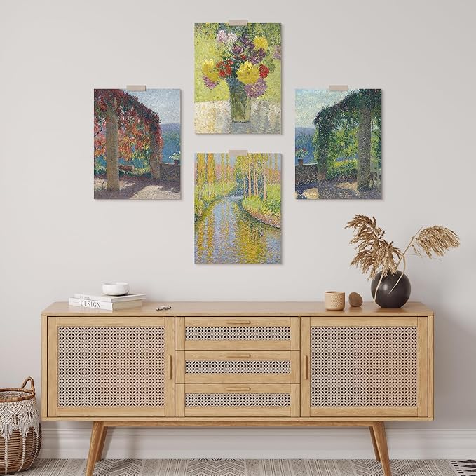 SIGNWIN Adhesive Canvas Poster Watercolor Pastel Antique Flower Bouquet Forest Landscapes Nature Wilderness Illustrations Modern Art Decorative Zen Relax/Calm Multicolor for Bedroom - 11"x14"x4